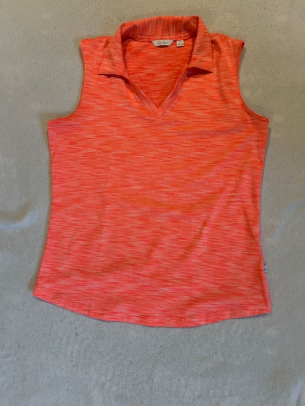 Lady Hagen Sleeveless V-Neck Collared Tank - Coral Heather